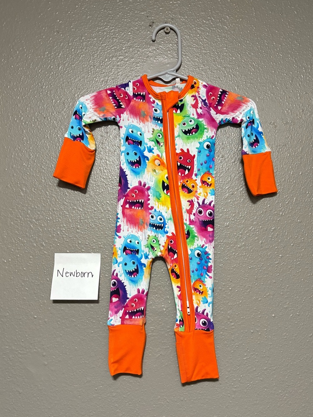 Newborn - Little Glow Kids, Multicolor Monster-Print Bamboo Zippy